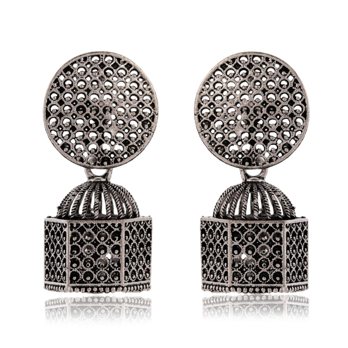 Earrings for Women Traditional Silver AZ838-OXidised Jhumka Set | German Silver Chand Baliyan & Jhumkas Earrings | Birthday & Anniversary Gift -AZ838-OX-ER33 - Image 4